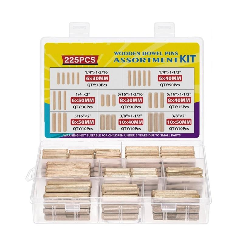 225Pcs 6/8/10mm Woodworking Dowel Craft Dowel  Rod Cabinet Drawer Round Fluted Wood Craft Dowel  Enduring 1