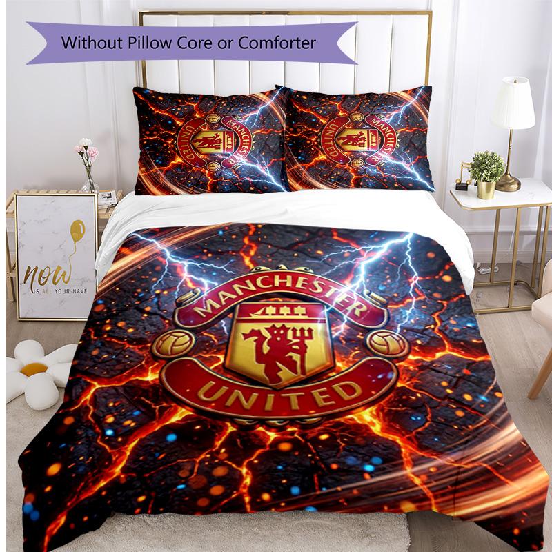 Set Lenzuola Stampato Manchester United 3 Pezzi Morbido Delicato sulla Pelle Lavabile Copripiumino e Federe Set Tutte le Stagioni Camera da Letto