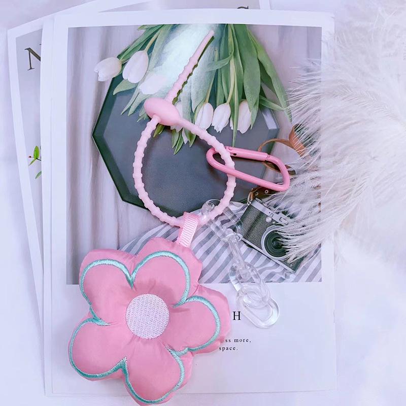 Trendy Cartoon Cherry Blossom Keychain - Embroidered Cotton Flower Pendant Accessory