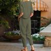 Women's Vintage Cotton & Linen Summer Set: Oversized O-neck Top with Short Sleeves and Wide-leg Pants.