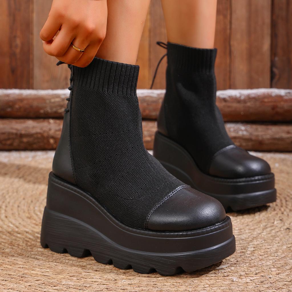 Women Ankle Boots Autumn Winter Chelsea Short Boots Chunky Heel Elegant Boots Women Comfortable Designer Platform Shoes Women