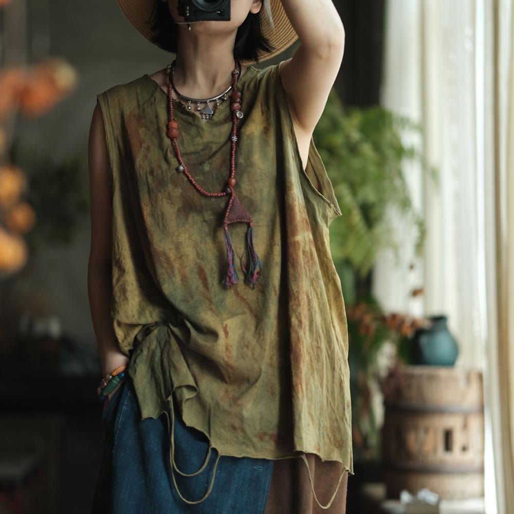 

Johnature Женские винтажные майки тай-дай, с круглым вырезом, без рукавов, летняя одежда, свободные женские майки One Size