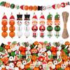 48/80Pcs DIY Christmas Wooden Beads Set Santa Snowman Elf Garland Xmas Tree Hanging Pendants New Year Party Home Decoration Gift