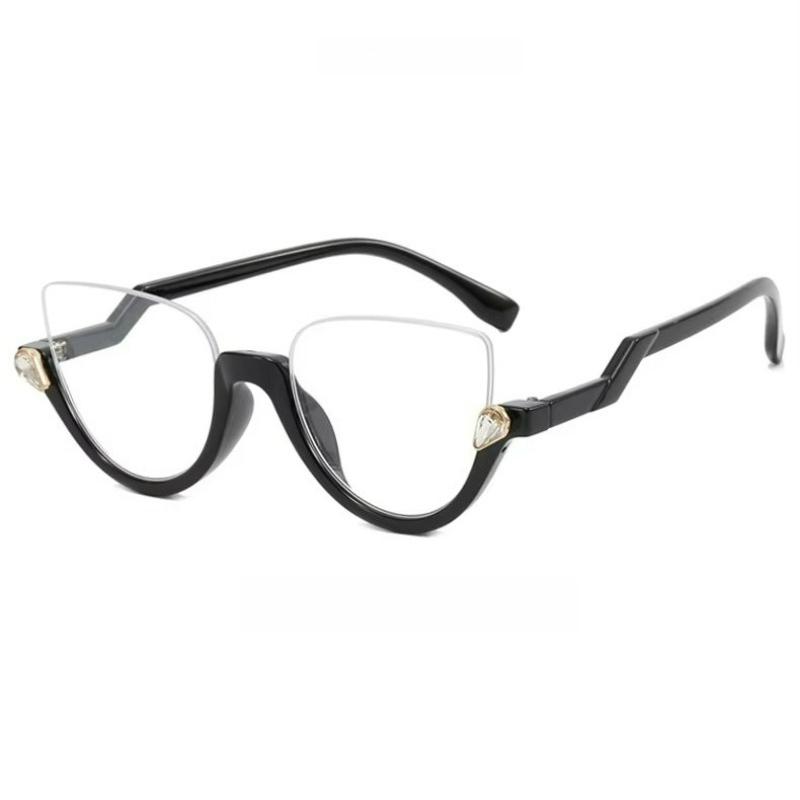 Halbrahmen Diamantbesetzte Katzenaugen Coole Personalisierte Damen Sonnenbrille Geeignet für Täglich Urlaub Shopping Accessoires