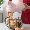 Storage Basket Iron Ceramic Hen Ornament Egg Fruit Container with Handle Kitchen Supplies