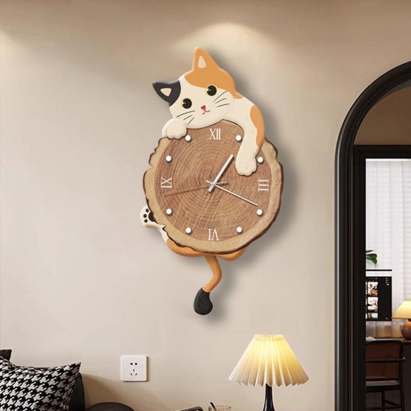 

Cartoon Cat Wall Clock Creative Cat Tail Swing Wall Clock Quartz Mute Wall Clock Home Decoration Living Room Bedroom Decoration 28cm x 50cm