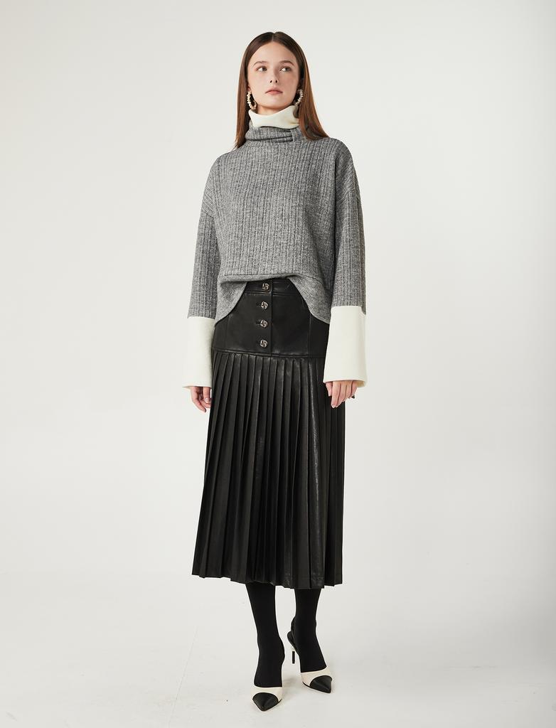 Pelimela New Cynthia Leather Pleated Skirt (Black)
