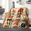 Autumn Cat Pattern Flannel Blanket - Retro Patchwork Style, Warm Soft Anti-Pilling, for Napping Camping