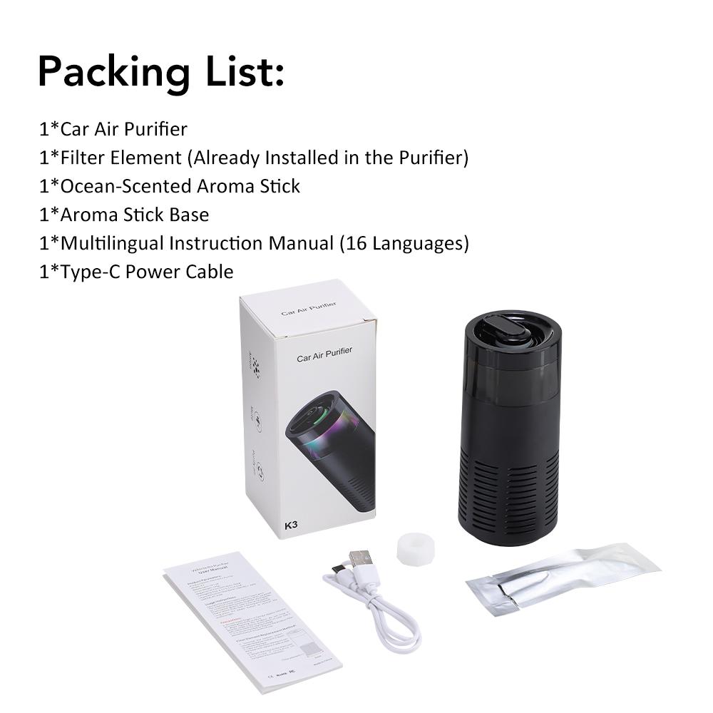 

Mini Car Air Purifier Negative Ionizer Quiet Operation Portable Air Cleaner Removes Formaldehyde Odors from the Car Interior чорний