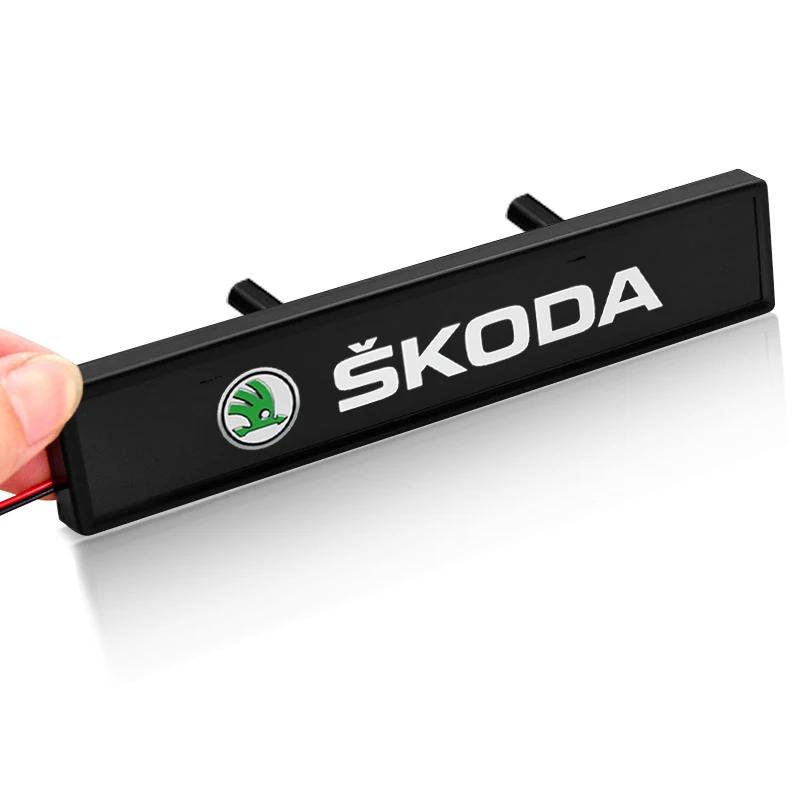 mhwql6 1/2PCS Car Decorative Light LED Front Hood Grille Emblem Badge Decor For Skoda Octavia Fabia RS Kamiq Kodiaq Rapid SCALA Superb