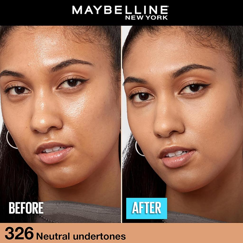 Maybelline New York Fit Me Matte + Poreless Liquid Foundation 326, 30 Ml Pack Of 1 Full Coverage Oil Control SPF 22 Warm Tan