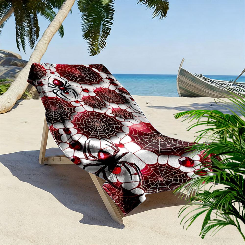 Elegant Crimson Web Artistry Print Beach Towel, Quick Drying, Suitable for Travel, Outdoor Sports, Jogging, the Beach and Swimming, Gift
