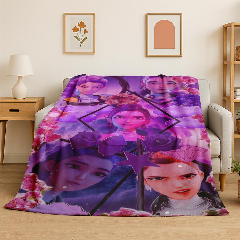 

Kpop Demon Hunter Rumi Mira Zoey Cartoon Group Flannel Blanket Soft Warm Throw Blanket for Bedroom Living Room Bed Travel Gift 75x100cm (30x40inch)
