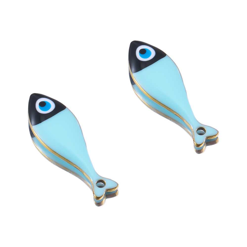 2pcs Stainless Steel Cute Enamel Stripe Fish Color Fish Tail Charms Animal Pendant Base for DIY Earring Necklace Jewelry Making
