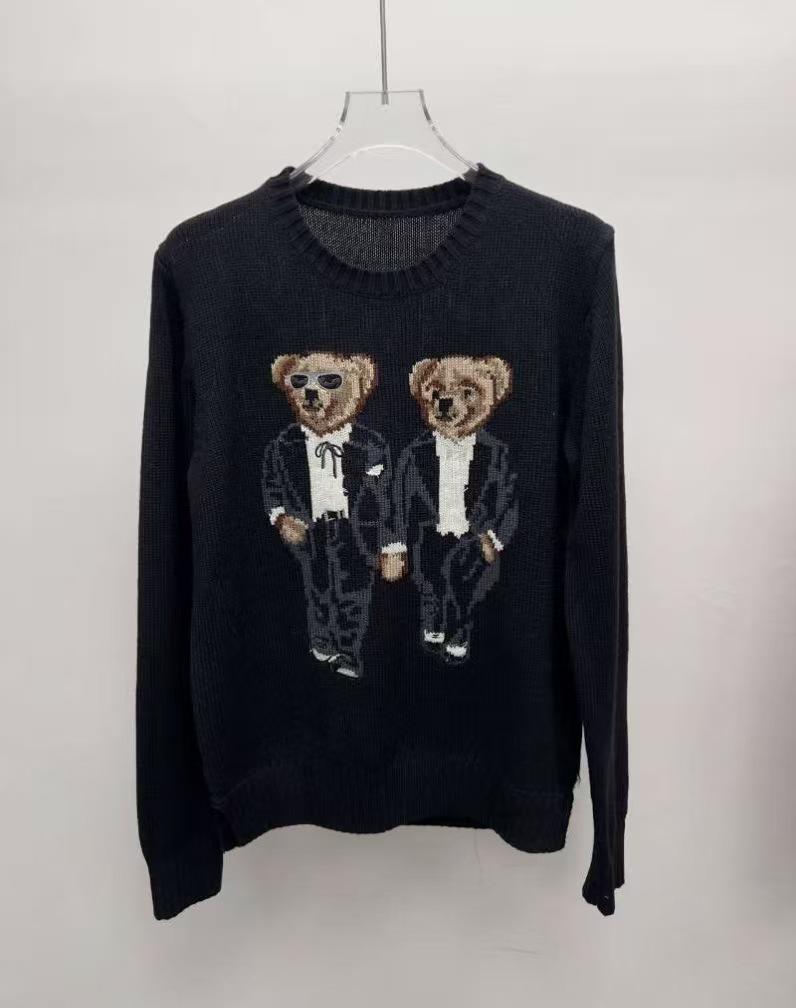 2025 R.L Wool Blend Cartoon Bear Round Neck Sweater - Women's Autumn/Winter Versatile Embroidered Style