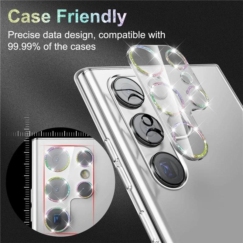 Bling Glitter Diamond Camera Lens Protector for Samsung Galaxy S22 S24 Ultra S23 Plus S24Ultra S 24 Tempered Glass Full Cover