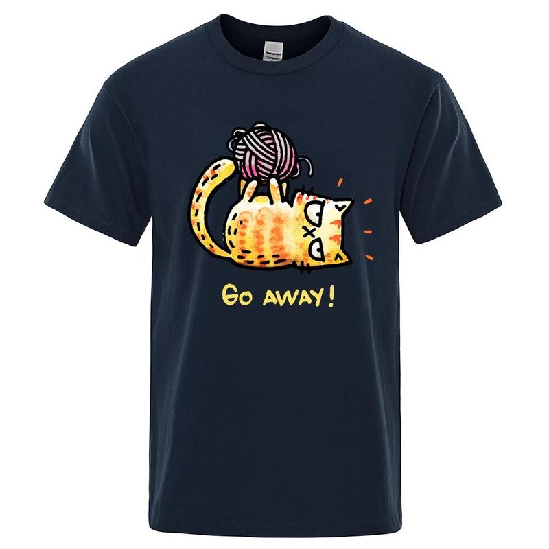 Angry Cat Go Away Cartoons Print Unisexs Tshirts Oversized Crewneck T Shirts Breathable Clothes Summer Cotton TShirt Loose