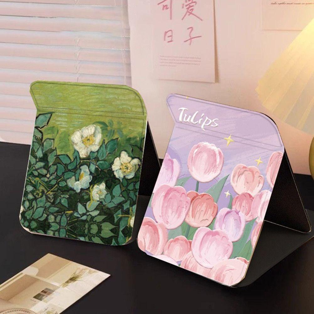 Floral Vanity Mirror Standing Compact Mirror Portable Desktop Makeup Mirror for Student Dormitory