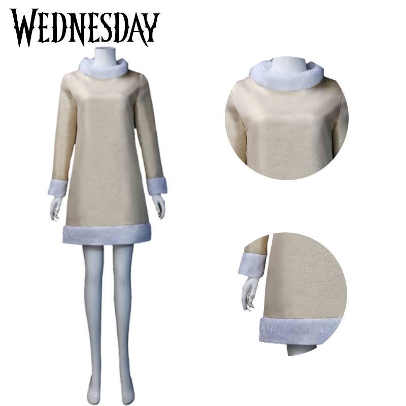 Enid Sinclair Hvit Kjole Cosplay Kostyme Addams Halloween Antrekk