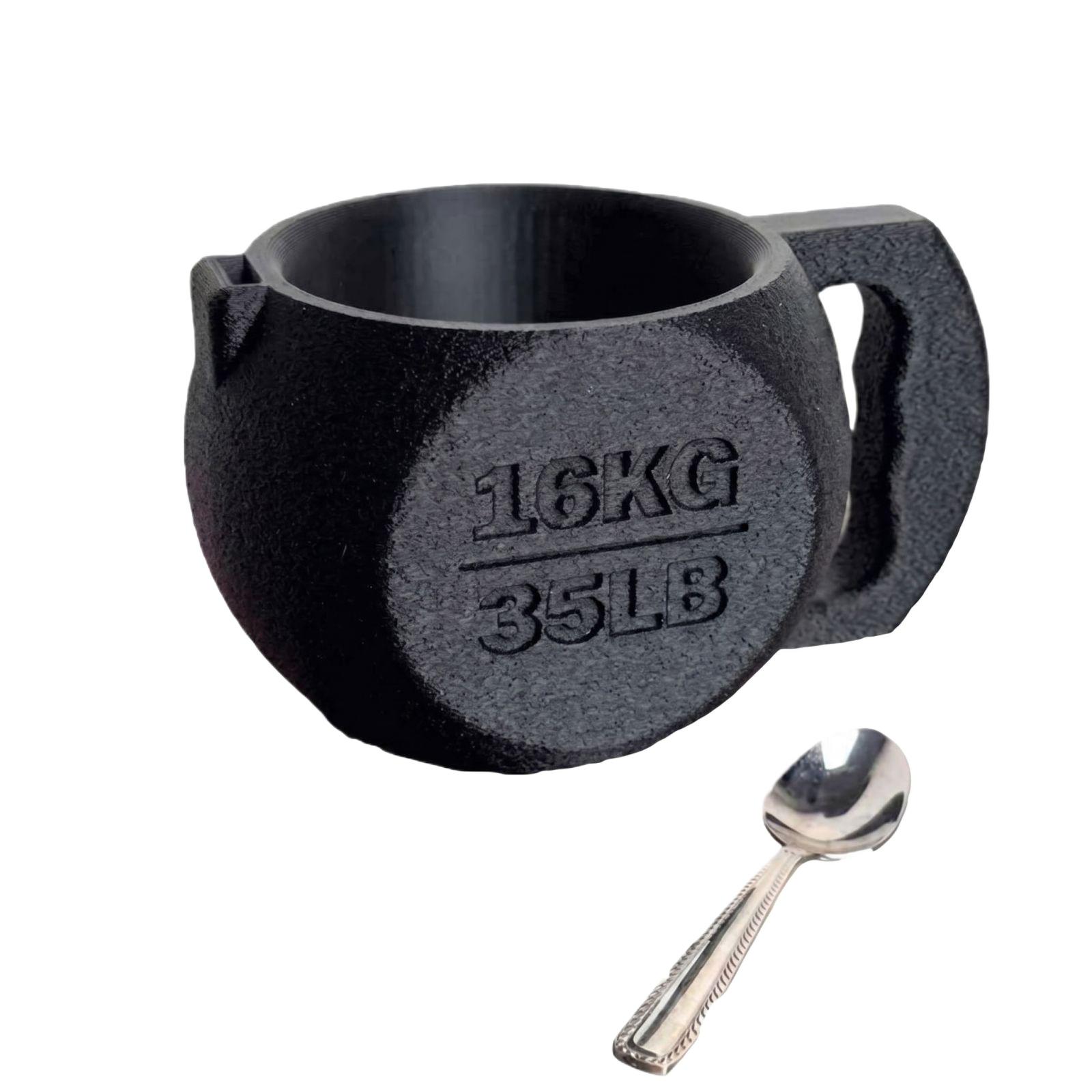 

3D Printed Kettlebell Shaped Ice Cream Cup Holder with Spoon Durable Design for Kitchen Tableware Novelty Dessert Serving Accessory One Size чёрный