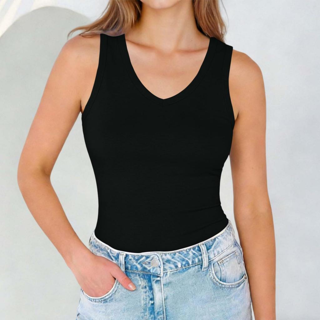 Women's Sleeveless V Neck Tank Top Casual Summer Basic Stretchy Fit Soft Fabric Lightweight Layering Shirt