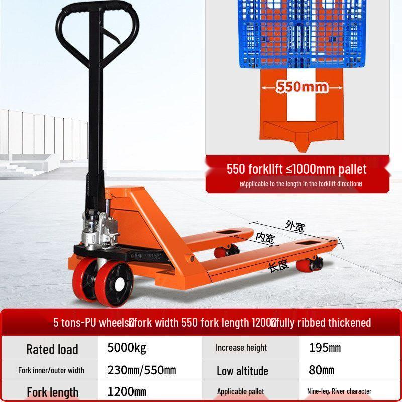 Hydraulic Hand Pallet Jack: 2-5 Ton Capacity Forklift Truck for Warehouse Loading/Unloading.