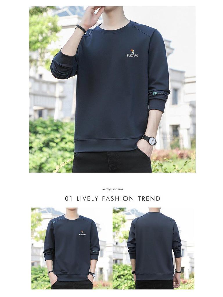 Men's Woodpecker Casual Long-Sleeve T-Shirt, 2025 Spring/Autumn, Plus Size Loose Fit, Round Neck Handsome Sweatshirt.