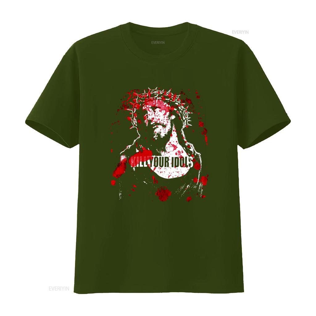 Vintage Kill Your Idols T-shirt Hardcore Punk Heruitgave met Jezus God Ontwerp Worldwide Terror Stijl vintage Gewassen mode