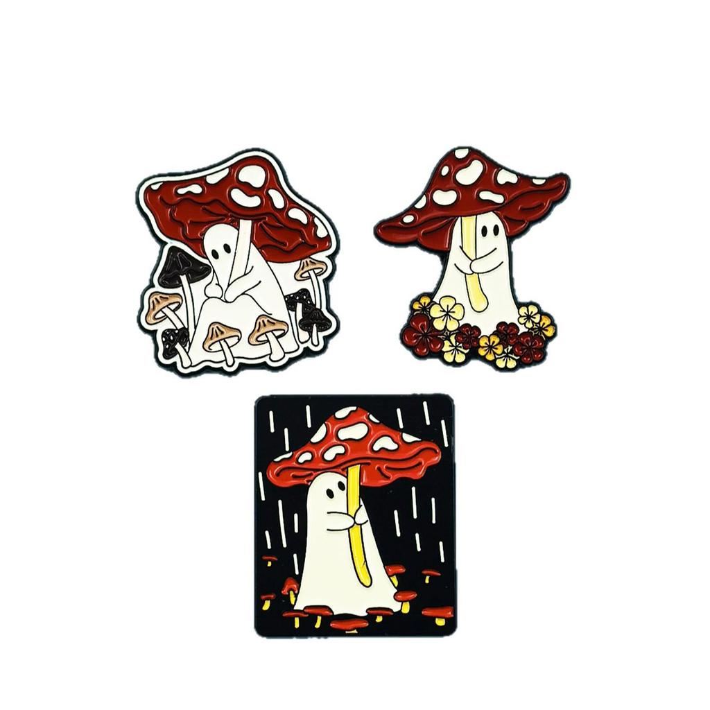 Cute Punk Mushroom Brooch: Cartoon Ghost Clothing Accessory