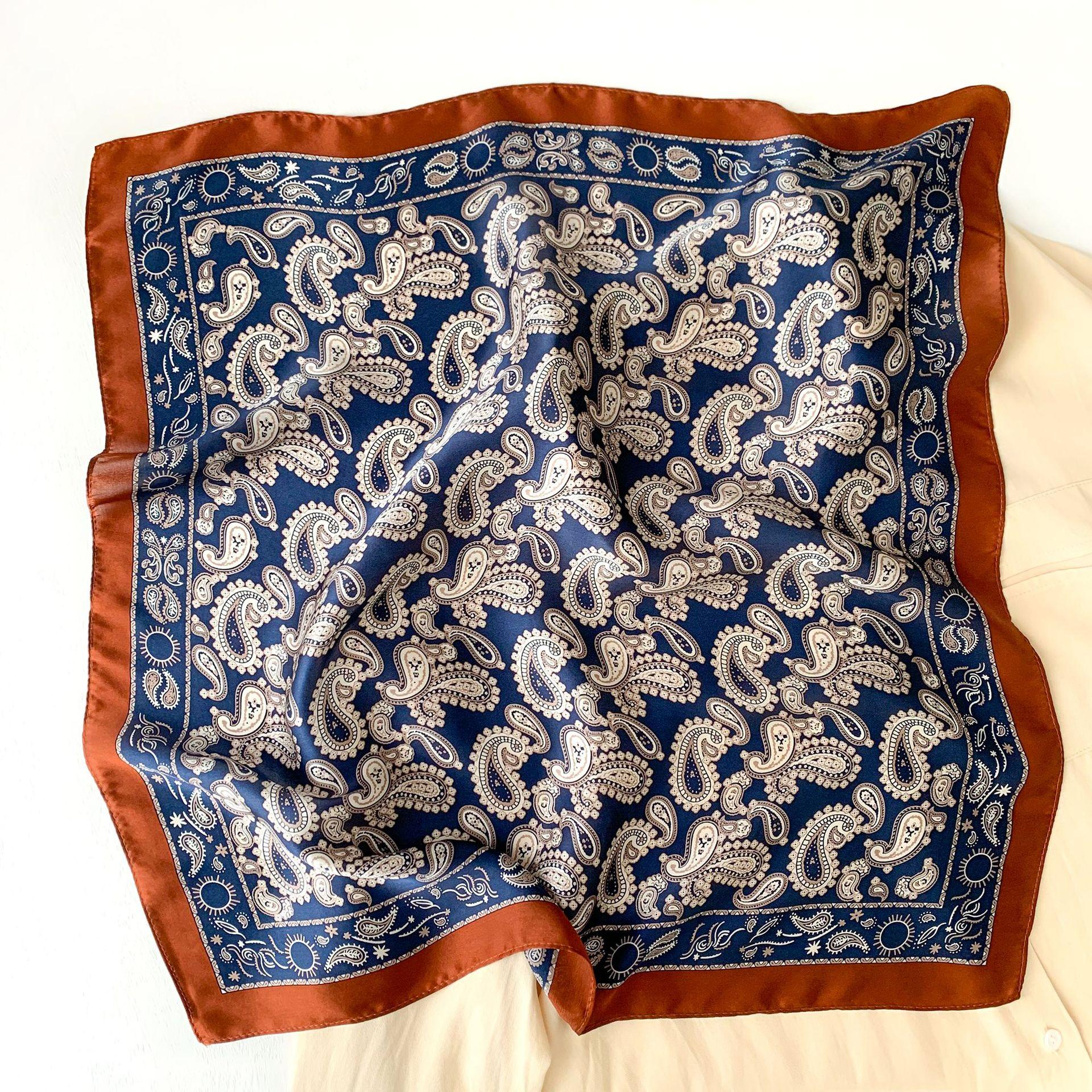

53Cm 100% Real Silk Bandana Women Vintage Paisley Neck Scarf Muslim Head Hair Hijab Square Neckerchief Foulard Luxury Bufanda 53x53cm