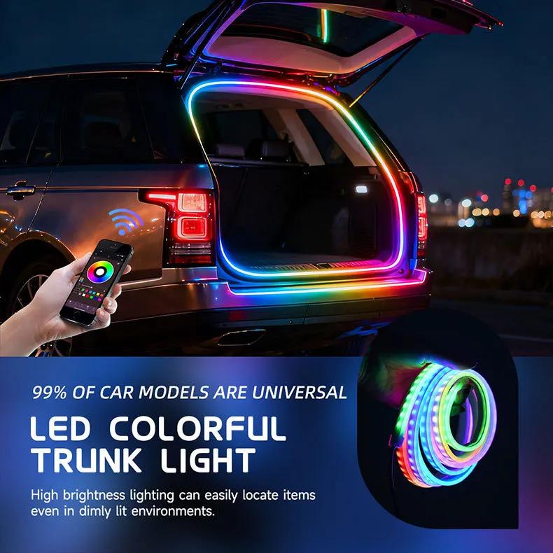 12V Dynamic Flowing Car Trunk RGB LED Strip High-Brightness Wiring Automatic Sensing Tailgate Light Strip Tool-Free Installation