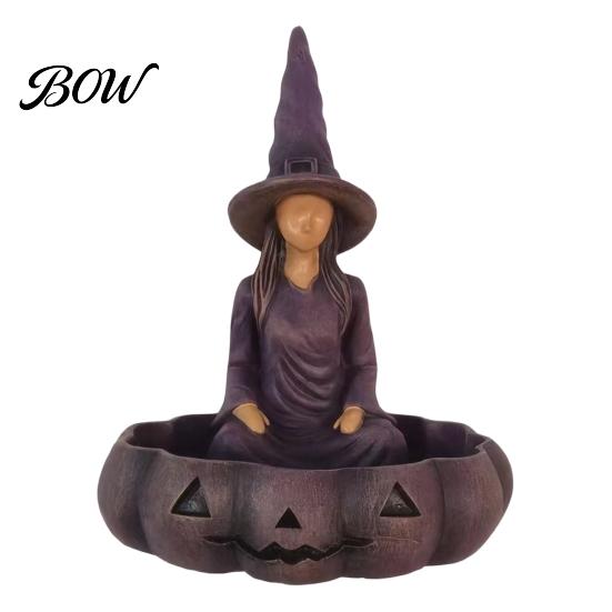 Unique Halloween Gift Meditating Witch Jewelry Tray, Vintage Gothic Resin Decorative Storage Trinket Dish Dish, Mysterious Zen Desktop Organizer