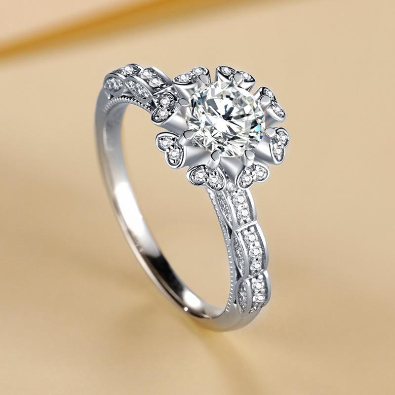 925 Sterling Silver Ring, Prong-Set Heart/Round Zircon Women s Engagement Ring, Luxurious and Elegant, Adjustable resizable