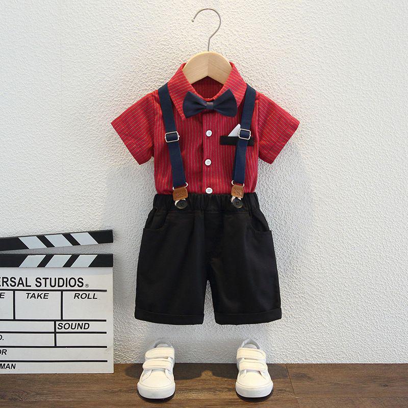 Baby Boy Short-Sleeve Shirt & Suspender Shorts Set - Toddler Summer Gentleman Outfit for 1-Year-Old Birthday