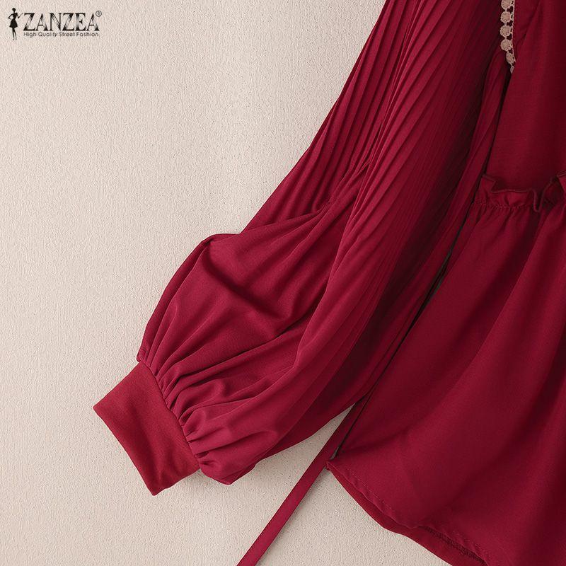 ZANZEA Blusa casual de manga larga suelta con cuello redondo para mujer