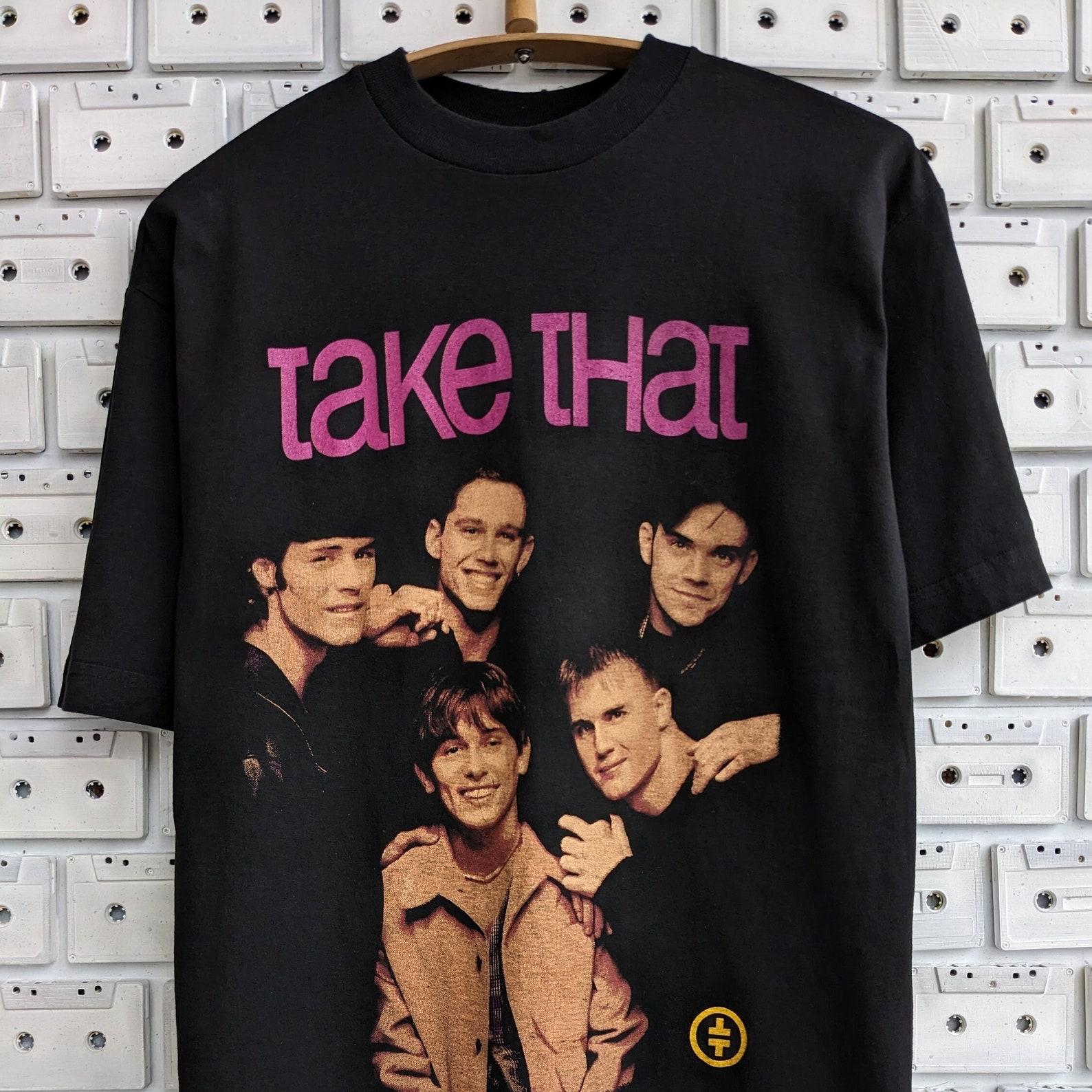 Vintage 90s Take That T shirt Robbie Williams Mark Owen Gary Barlow UK Pop Rock Boy Band Bootleg Merch Tee Size M M