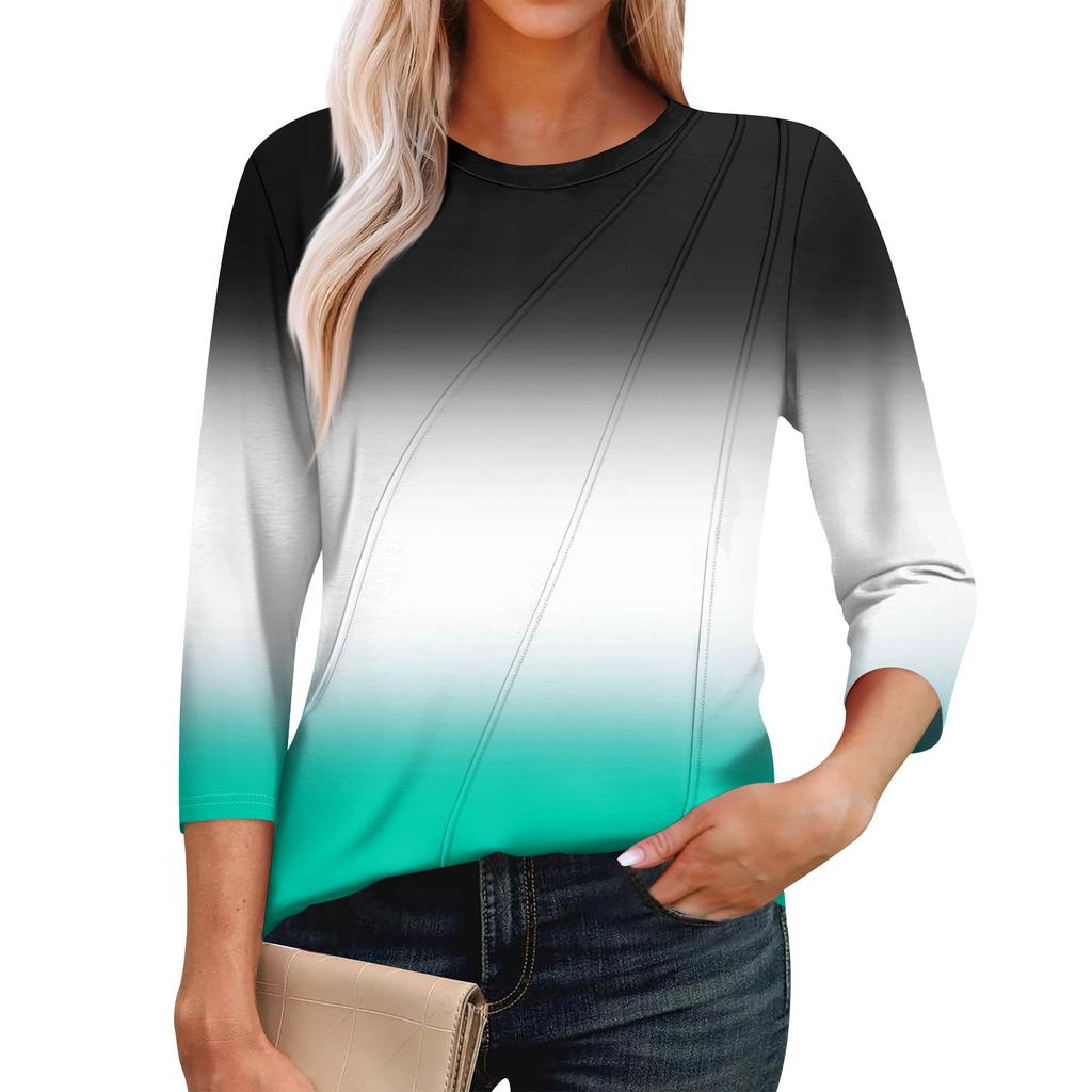 Women's Fashion Casual 3/4 Sleeve Tops Pleated Fashion Clothing T-shirt Tops