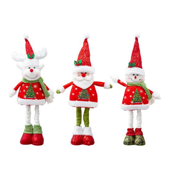 Christmas Doll Decoration Retractable Long Legs Plush Santa/Snowman/Reindeer Doll Toy Tabletop