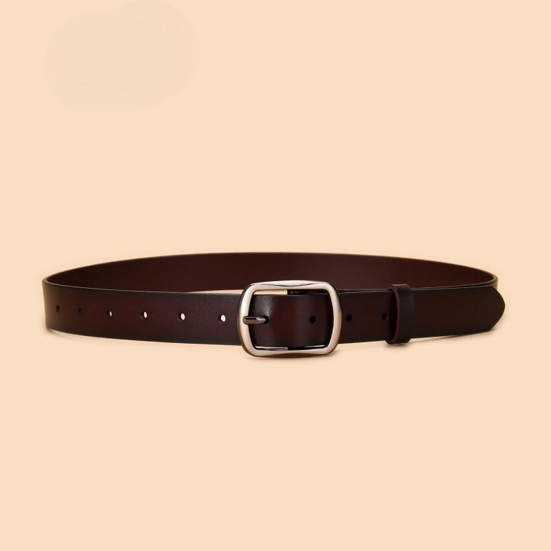 New Two-layer Leather Women's Pin Buckle Belt Casual and Versatile Retro Leather Belt Women's Japanese Buckle Jeans Belt