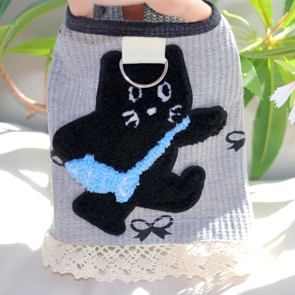 

Lace-edged Pet Short Sleeve Cat Pattern Dog Undershirt Dogs Pullover Summer Wear XL серый