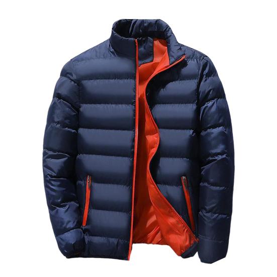 Men Parkas Solid Color Padded Stand Collar Long Sleeve Loose Thickened Autumn Winter Zipper Pockets Jacket Streetwear