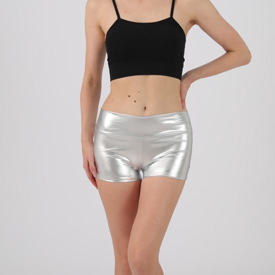 Summer Women Shorts High Waist Glossy Suraface Bronzing Slim Fit Pure Color Elastic Super Short Pants Club Dance Performance Mini Shorts