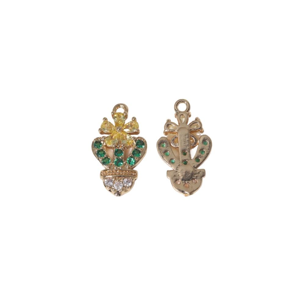 Multicolor Zirconia Bow Flower Copper Charms, Golden Plated Fresh Pendants for DIY Earring Necklace Craft Making
