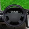 GNUPME DIY Customized Name Hand-Stitched Black Genuine Leather Car Steering Wheel Cover for Ford Focus Kuga Mondeo Edge