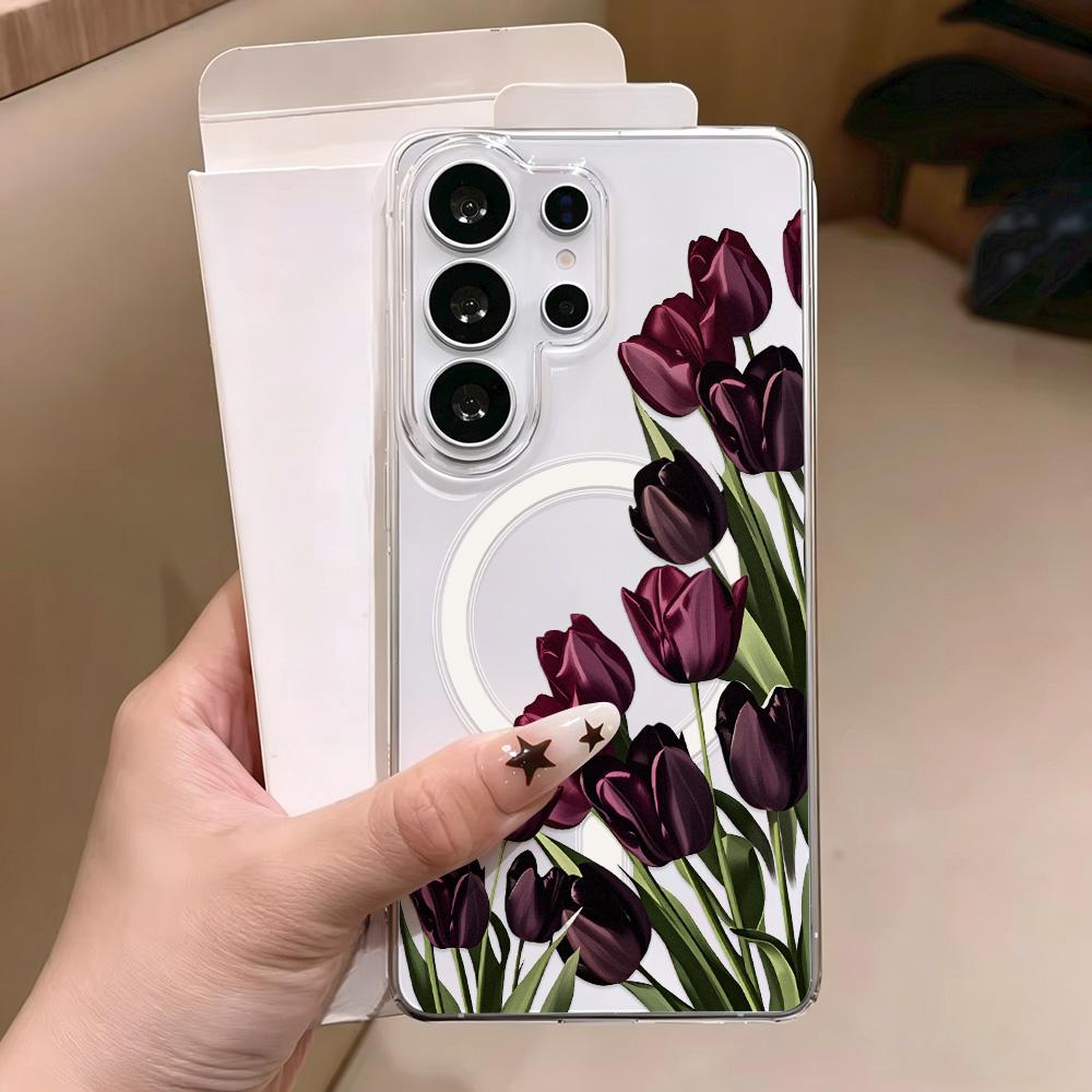 Magnetic For Magsafe Case For Samsung A16 A57 A37 A56 5g A17 A07 A06 A15 A55 A54 A35 A26 S25 S24 S26 Ultra Flower Clear Cover
