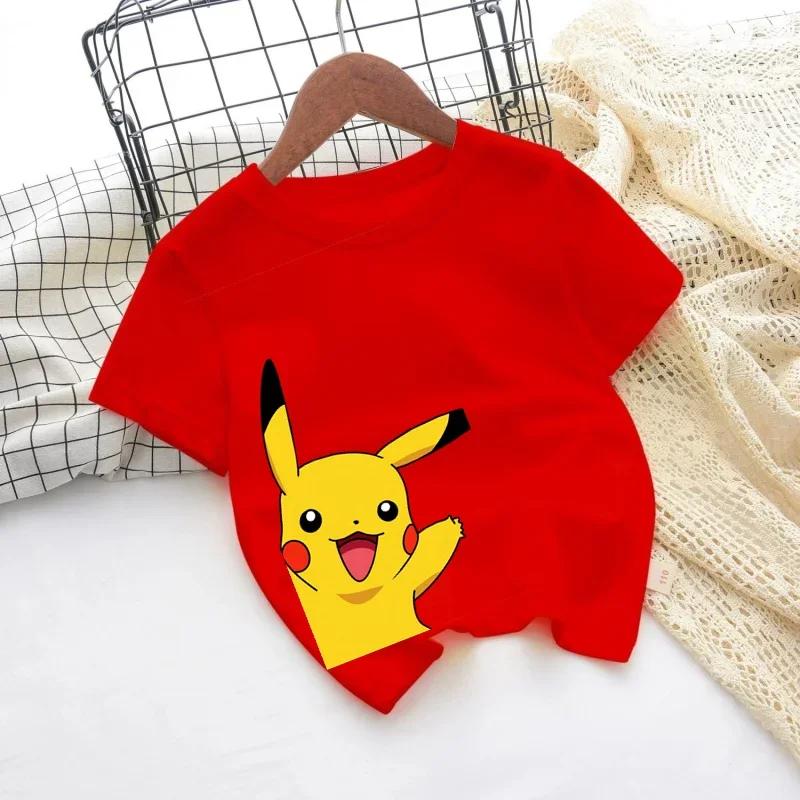 Pokemon Pikachu Cartoon Boys Girls T-shirt Short-sleeved Cotton O-neck T-shirt Casual Clothes Oversized Kids/Adult Tops
