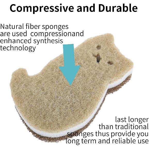 Kitchen Scrub Sponges Non-Scratch Multi-Use Heavy Duty Scrub Sponge for Dishes Pots and Pans Three-Layer Cat Shape Cleaning