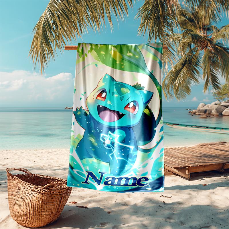 Personalized customized proof beach towel with Pokémon pattern - soft, absorbent,quick-drying,perfect swimming,camping&bathing