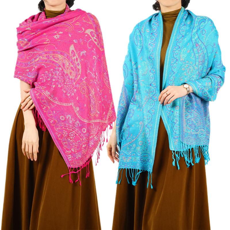 Luxury Silky Pashmina Shawl Women Paisley Jacquard Scarf Ethnic Style Cotton Print Scarves Soft Long Tassel Bufandas Wraps