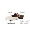 Fashion Women's new leather cowhide round head metal belt buckle with raised middle heel and toe cover, Mueller slippers